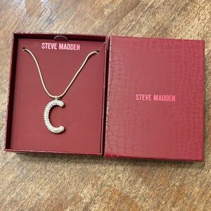 Steve Madden Gold Necklace with Crystal C Pendant